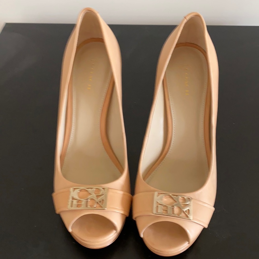 Coach light beige peep toe